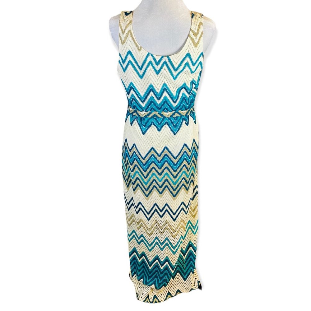 Vintage Signature by Robbie Bee Size Medium Crochet Chevron Maxi Dress White